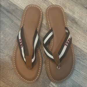 Brown Flip Flops with Striped Straps
